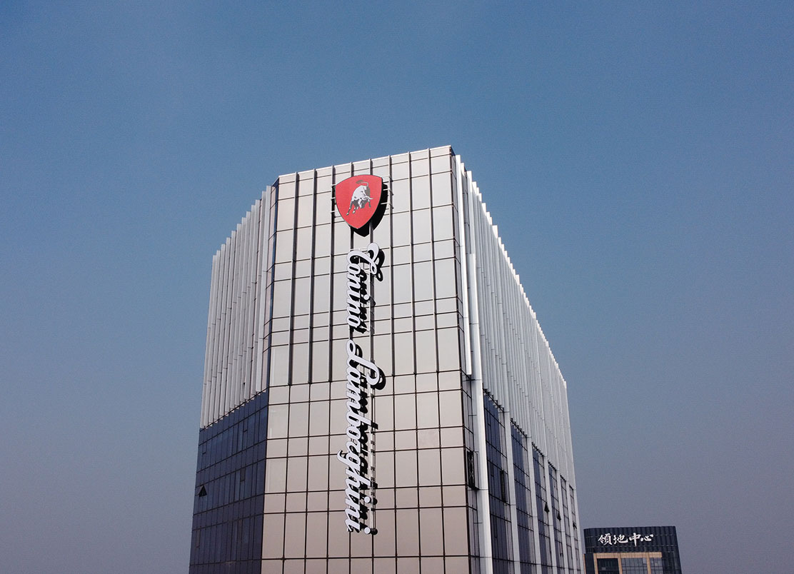 四川成都托尼洛蘭博基尼酒店玻璃幕墻發(fā)光字案例